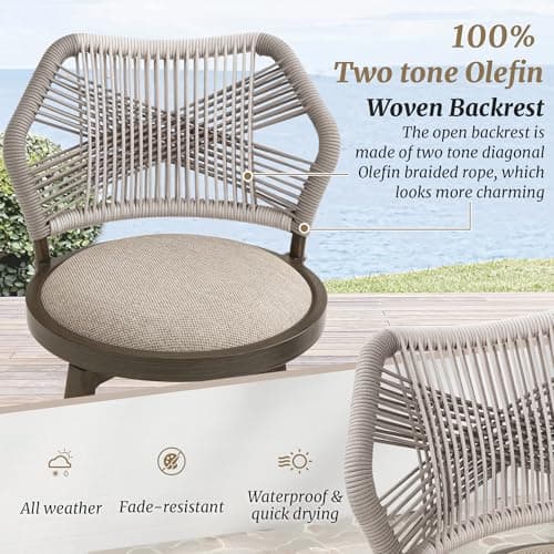 Olefin Rattan 360° Swivel Bar Stools, Set of 4, Boho Patio Kitchen Chairs, Apricot