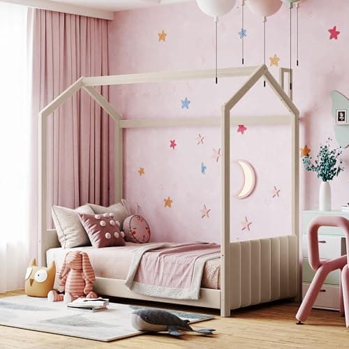 Montessori Twin Size Floor Bed with Fence, White