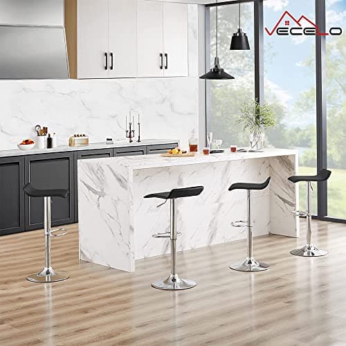 Set of 4 Adjustable Armless Black Bar Stools for Kitchen and Bar