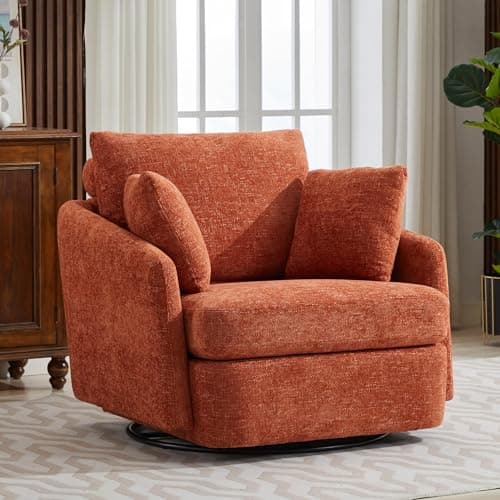 Oversized Green Chenille Swivel Chair with Ottoman