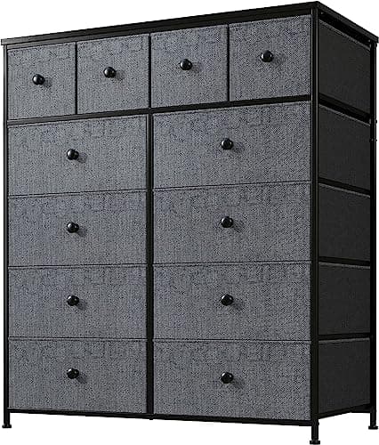 EnHomee Black Dresser for Bedroom with 12 Drawers, 40.7 W x 43.8 H, Fabric Storage