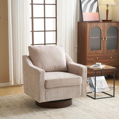 VINGLI Mid-Century Modern Swivel Chair, Chenille Khaki, Living Room Accent