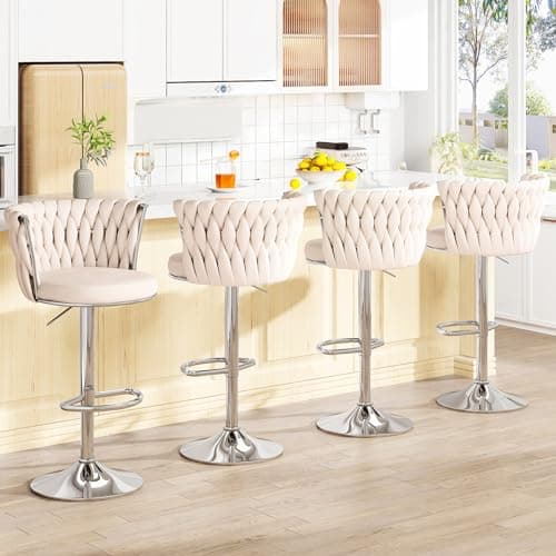 AWQM Black Bar Stool Set, Modern Swivel Velvet Chairs for Bar, Kitchen, and Dining