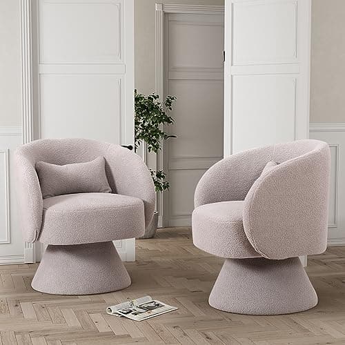 White Teddy Bear Boucle Sherpa Swivel Armchair, 360 Degree Spin for Living Room & Bedroom