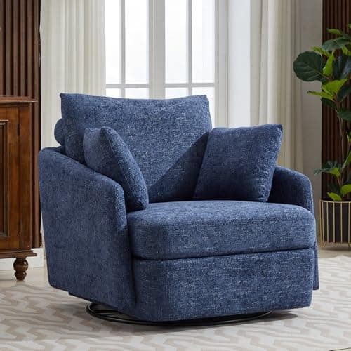 Oversized Green Chenille Swivel Chair with Ottoman