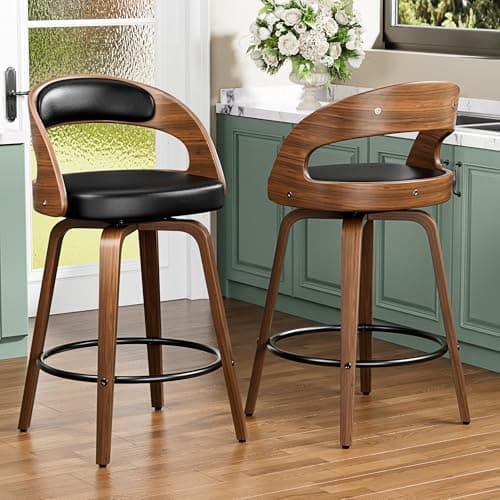 Mid Century Modern Black Swivel Bar Stool Set of 3, 26" Counter Height