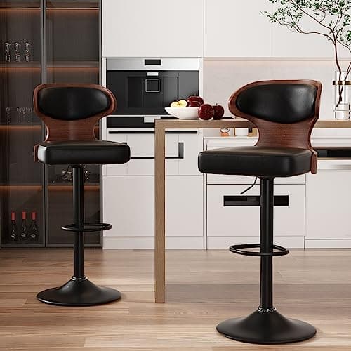 Bentwood Swivel Barstools Set,Adjustable Height,PU Leather Upholstery
