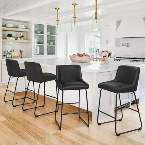 LUE BONA Counter Height Bar Stools Set of 4, Faux Leather, Comfortable with Back