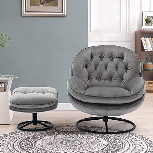 Modern Swivel Accent Chair with Ottoman for Living Room and Bedroom