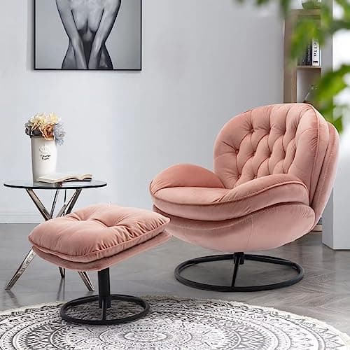 Modern Velvet Swivel Accent Chair with Ottoman in Teal