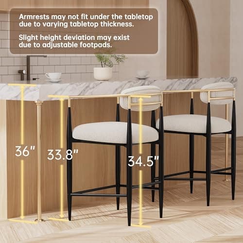 Modern Fort Boucle Counter Height Bar Stools, Set of 4, 26" Metal Legs Backrest