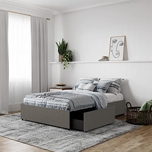 DHP Maven Queen Gray Linen Upholstered Platform Bed with Storage