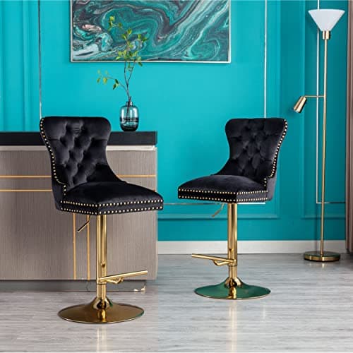 Modern Adjustable Velvet Swivel Bar Stools Set of 2