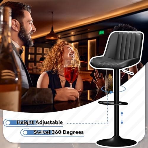 JAMFLY Set of 4 Adjustable Swivel Bar Stools for Kitchen Island, Black Leather