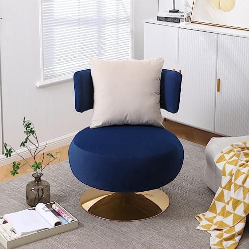 Fabric Swivel Accent Chair with Gold Metal Base, Navy Color