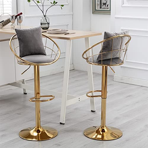 Swivel Bar Stools Set of 2 with Adjustable Height, Pillow, Back, Footrest - Grey Velvet Counter Height Bar Chairs