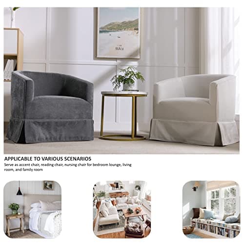 Upholstered Swivel Barrel Chair for Living Room, Bedroom, Lounge - Cream/White