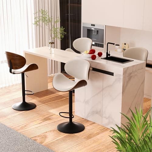 4-Piece Bentwood Bar Stool Set, Adjustable Height 23.5-32.5IN, White