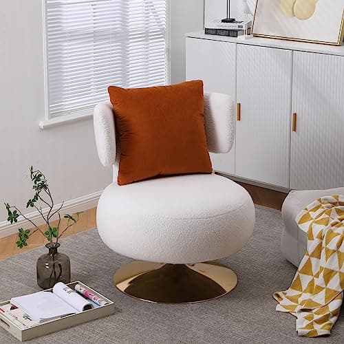 Fabric Swivel Accent Chair with Gold Metal Base, Navy Color