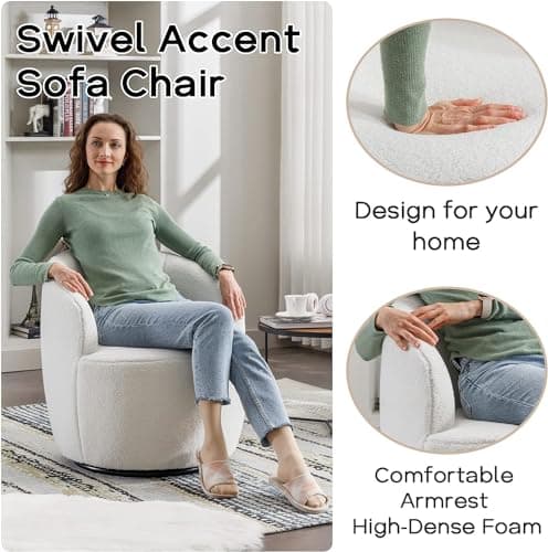 Modern Round Swivel Barrel Chair for Living Room Bedroom, Teddy Ivory