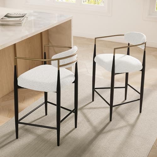 Modern Fort Boucle Counter Height Bar Stools, Set of 4, 26" Metal Legs Backrest