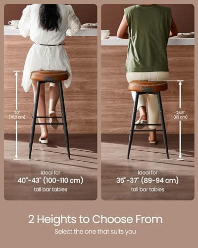 VASAGLE EKHO Collection Counter Height Bar Stools, Caramel Brown, 24.8-Inch Tall