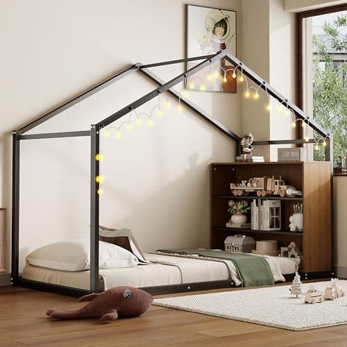 i-POOK Montessori Metal Bed Frame for Kids, Twin Size, Black