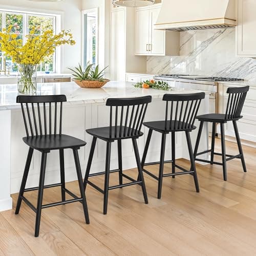 LUE BONA Windsor Black Bar Stools Set of 4, 24 Inch Counter Height