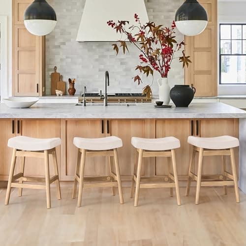 2 Pack Beige Fabric Sturdy Wood Leg Bar Stools, Counter Height, Kitchen & Bar