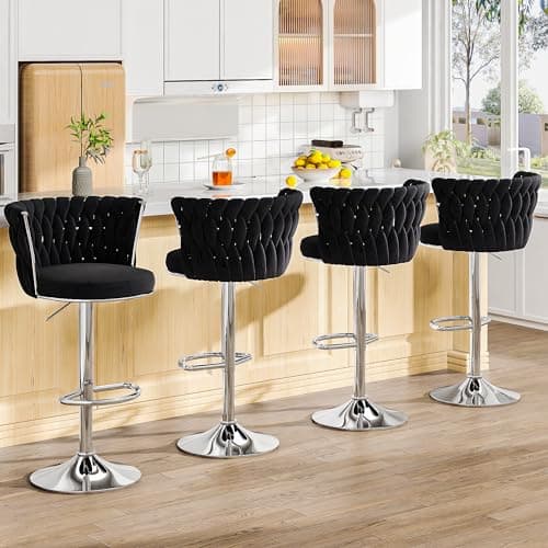 AWQM Black Bar Stool Set, Modern Swivel Velvet Chairs for Bar, Kitchen, and Dining