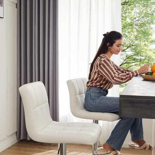 Set of 4 White PU Leather Swivel Barstools for Kitchen Counter