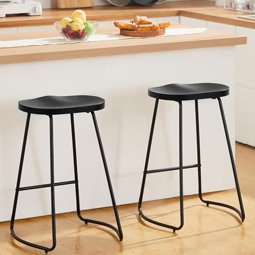 Rustic Black Bar Stool Set, 26" Counter Height (2 PCS)