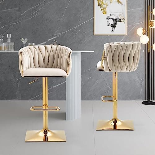 Velvet Swivel Barstools Set of 2, Height Adjustable Counter Stools