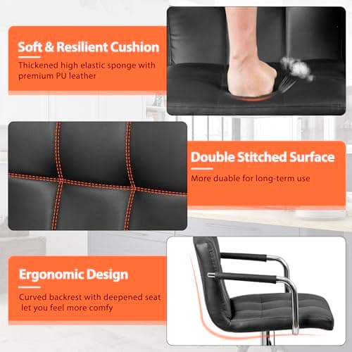 4 Pack ZENY Black PU Leather Bar Stools with Back & Arms, Modern Swivel Kitchen Dining Chair