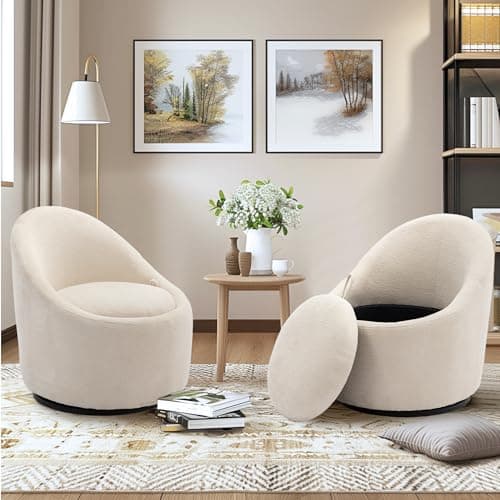 Beige Accent Chair Set of 2 with Hidden Storage