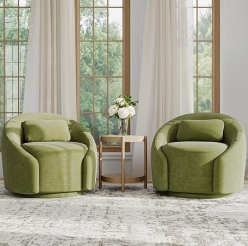 COLAMY Mid-Century Modern Swivel Accent Chairs, Beige, 2pcs, 300 lbs Capacity