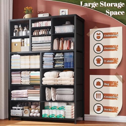 EnHomee Black Tall Dresser with 16 Deep Drawers for Bedroom and Entryway Storage