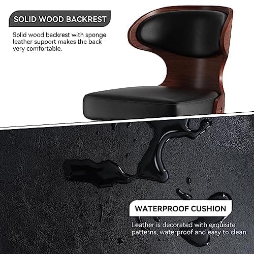 Bentwood Swivel Barstools Set,Adjustable Height,PU Leather Upholstery