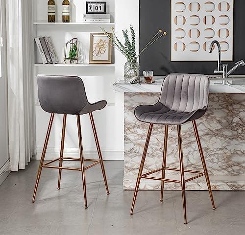 Sidanli Gold Legs Bar Stools Set of 2, Velvet 24inch Kitchen Island Barstools
