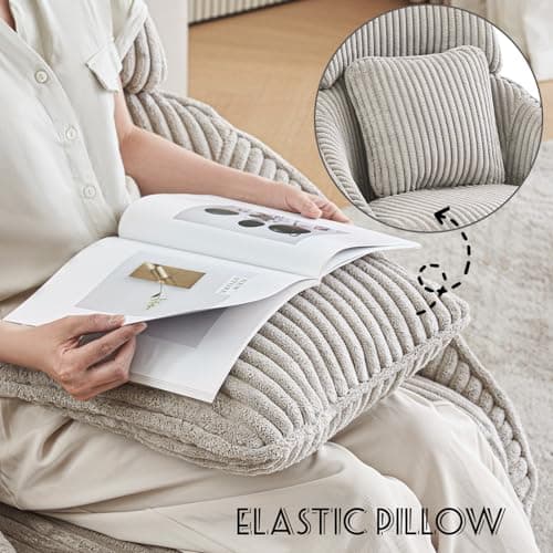 Furniliving Grey Corduroy Swivel Living Room Chair with Arms