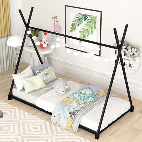 Bellemave Twin Size Platform Bed with Triangle Slats (Twin Black)