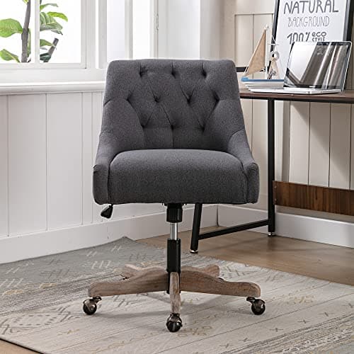 i-POOK Charcoal Swivel Desk Chair, Height Adjustable with Button Tufted Back & Solid Wood Feet