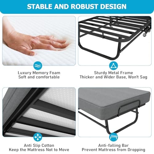 Sadenicel Portable Roll Away Bed with Memory Foam Mattress