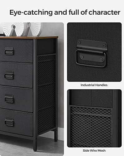SONGMICS Rustic Brown & Black Fabric Dresser with 8 Drawers ULTS228B01
