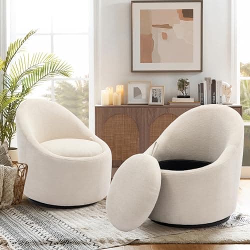 360° Swivel Chair with Hidden Storage - Beige