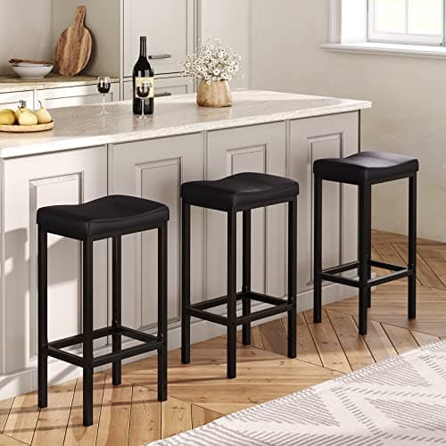 HOOBRO Black Saddle Bar Stools, Set of 2, Counter Height, Kitchen & Dining Room