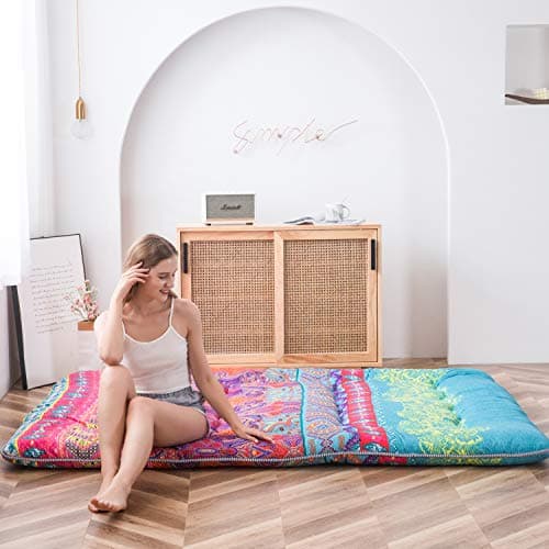 MAXYOYO Boho Floral Japanese Futon Mattress Full Size Folding Camping Sleeping Pad