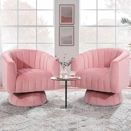 Kromax Mid Century Pink Tufted Velvet Swivel Accent Chair