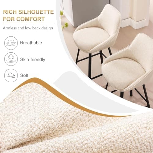 Zesthouse Set of 4 Modern Counter Height Bar Stools with Back, Beige Linen Upholstery