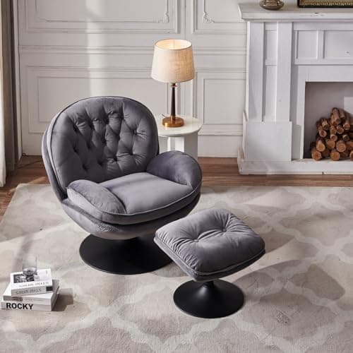 i-POOK Modern Swivel Accent Chair with Ottoman Set, Green